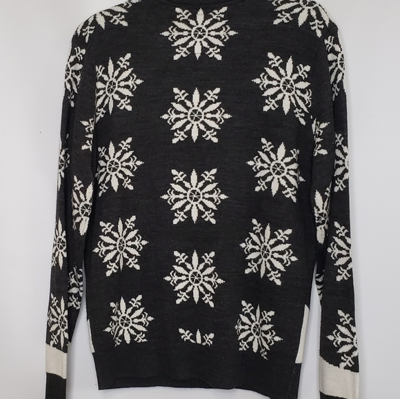 Brave Soul Ugly Christmas Sweater Sz Large Charcoal Grey Snowflakes Santa Unisex - Picture 4 of 12